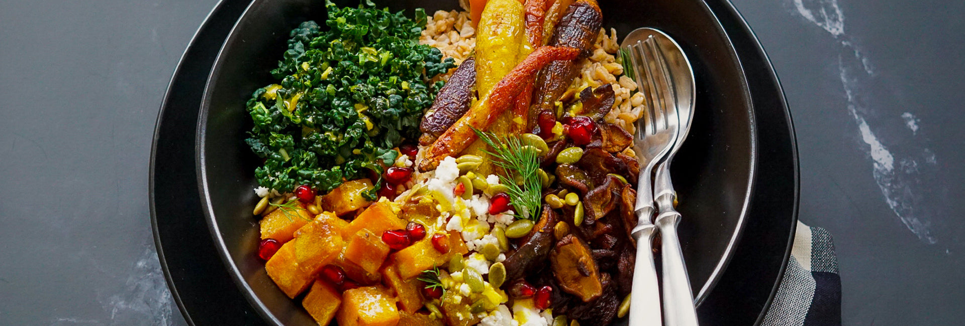 Farro Bowl with Roasted Vegetables, Kale and Feta – Jamieson Vitamins