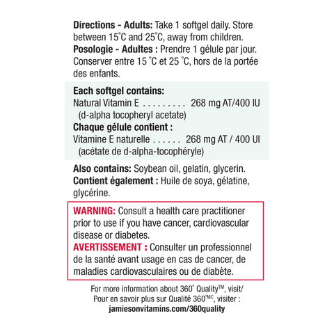 31000228 Jamieson Vitamin E 400 IU 120 Softgels 2037_R2015_E_400IU_BONUS_250cc_NFP