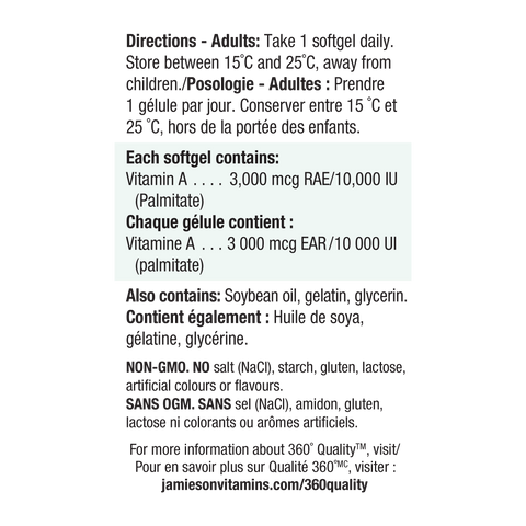 31000215 Jamieson Vitamin A 100 Softgels 2010_R2015_A_10000IU_160cc_NFP