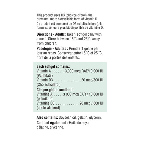 31000216 Jamieson Vitamin A & Vitamin D 10,000 IU, 100 ct 2013_Vitamin A & Vitamin D_NFP_BI