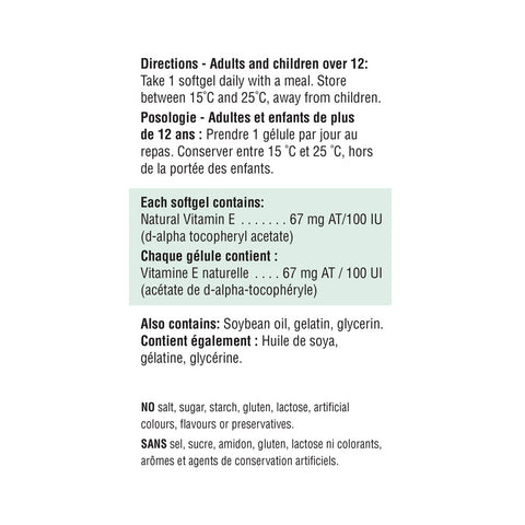 31000223 Jamieson Vitamin E 100 IU, 100 ct 2028_Vitamin E 100 IU_NFP_BI