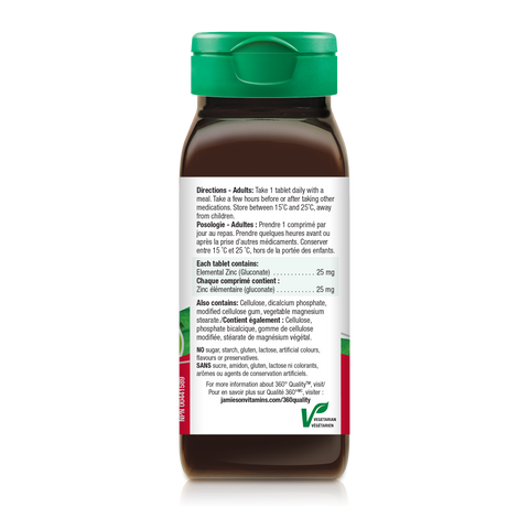 31000252 Jamieson Zinc 25 mg, 100 ct 2191_R2094_Zinc_25mg_ES_160cc_BTL_NFP