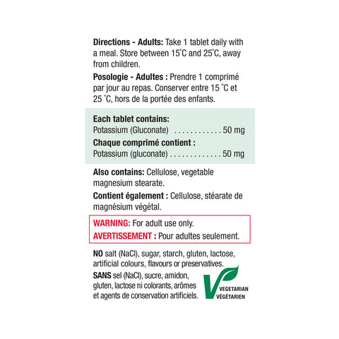 31000261 Jamieson Potassium 50 mg, 100 ct 2218_Potassium_NFP_BI
