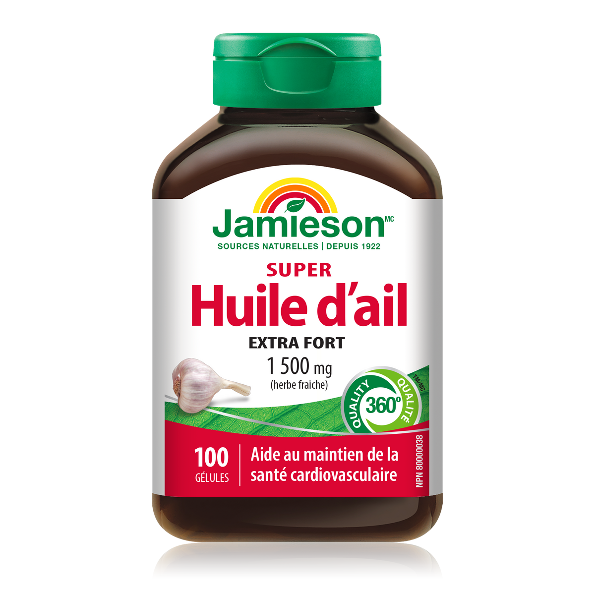 31000274 Jamieson Super Garlic Oil 1,500 mg, 100 ct 2300_R2062_SuperGarlicOil_1500mg_160cc_BTL_FR