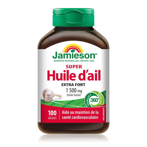 31000274 Jamieson Super Garlic Oil 1,500 mg, 100 ct 2300_R2062_SuperGarlicOil_1500mg_160cc_BTL_FR