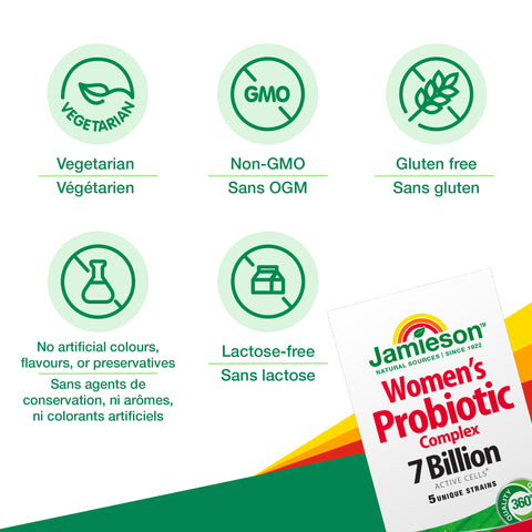 31000884 Jamieson Womens Probiotic Complex 7 Billion CFU, 45 ct 230735_9103 WomensProbiotic-02