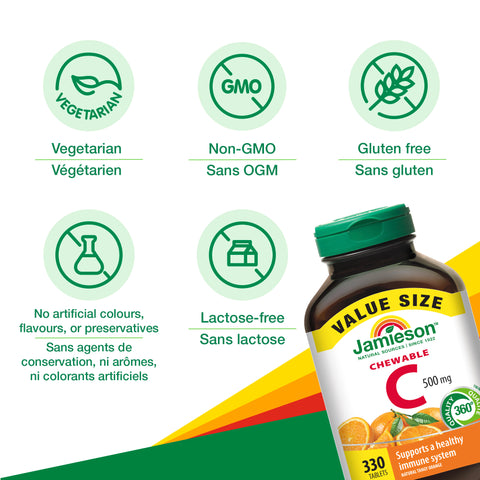 31000629 Jamieson Vitamin C Chewables 500 mg Tablet 240188 JV_Canada_Amazon Product Page 7958_No Claims