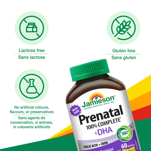 31000543 Jamieson 100% Complete Prenatal Multivitamin with DHA, 60 ct 240349_JV_Canada_Amazon_Product Pages_7614_01