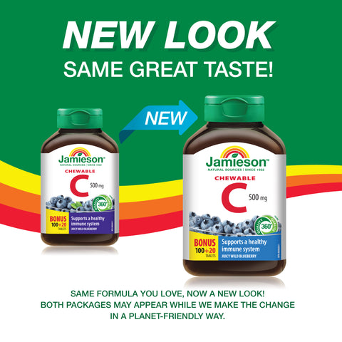 31000324 Jamieson Vitamin C Chewables 500 mg Tablet 2500514 JV Vit C OldvNew Amazon 31000324 EN
