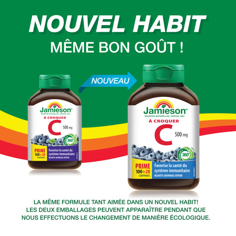 31000324 Jamieson Vitamin C Chewables 500 mg Tablet 2500514 JV Vit C OldvNew Amazon 31000324 FR