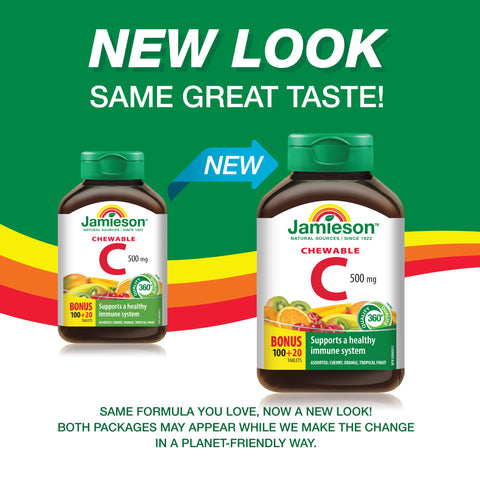 31000352 Jamieson Vitamin C Chewables 500 mg Tablet 2500514 JV Vit C OldvNew Amazon 31000352 EN