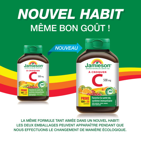 31000352 Jamieson Vitamin C Chewables 500 mg Tablet 2500514 JV Vit C OldvNew Amazon 31000352 FR