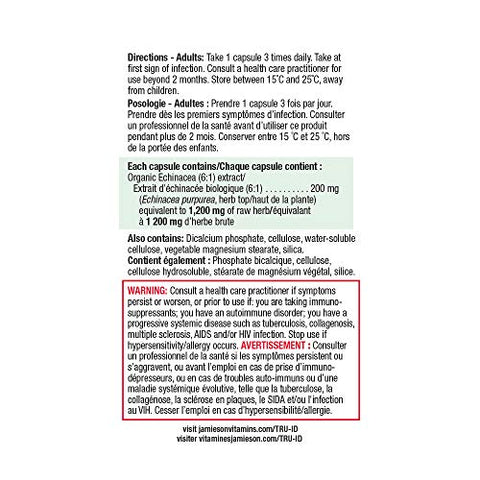 31000312 Jamieson Organic Echinacea 1,200 mg, 120 ct 2564_NFP