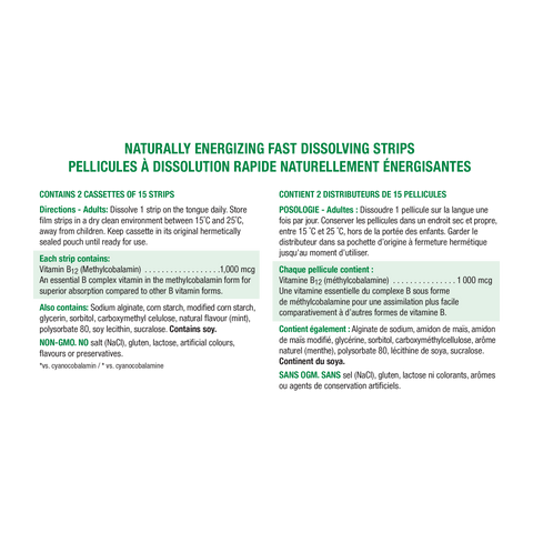 31000342 Jamieson Vitamin B12 Fast Dissolving Strips 1,000 mcg, 30 ct 2777_R2094_B12_1000mcg_FDStrips_Mint_NFP