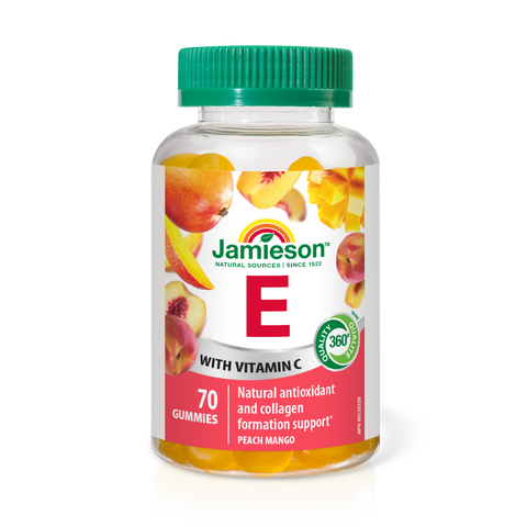 31000109 Jamieson Vitamin E Gummies 100 IU, Peach Mango, 70 ct 31000109_J_GUM_E_300cc_R2045_BTL_MAIN