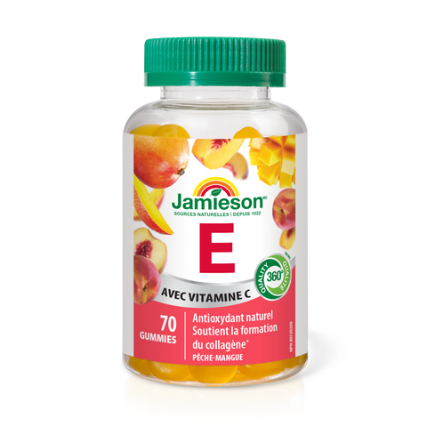 31000109 Jamieson Vitamin E Gummies 100 IU, Peach Mango, 70 ct 31000109_J_GUM_E_300cc_R2045_BTL_MAIN2