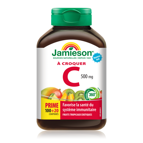 31000304 Jamieson Vitamin C Chewables 500 mg Tablet 31000304_J_C_Chewable_Tropical_BONUS_375cc_21004632_BTL_MAIN2