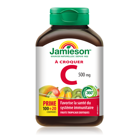 31000304 Jamieson Vitamin C Chewables 500 mg Tablet 31000304_J_C_Chewable_Tropical_BONUS_375cc_21004632_BTL_MAIN2