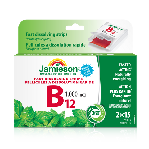 31000342 Jamieson Vitamin B12 Fast Dissolving Strips 1,000 mcg, 30 ct 31000342_J_B12_1000mcg_FDStrips_Mint_CTN_R2095_MAIN