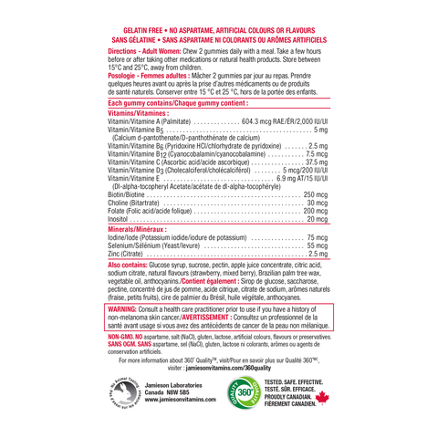 31000924 Jamieson Multivitamins For Women Gummies, Mixed Berry, 130 ct 31000924_J_GUM_Multi_Women_MixedBerry_625cc_R2025_NFP