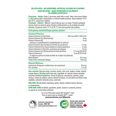 31000925 Jamieson Multivitamins For Adults Gummies 31000925_J_GUM_Multi_Adults_JuicyOrange_625cc_R2025_NFP