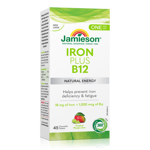 31000931 Jamieson Iron + Vitamin B12 Chewable, Tropical Mango, 45 ct 31000931_J_Iron+B12_160cc_21004684_CTNtall_MAIN