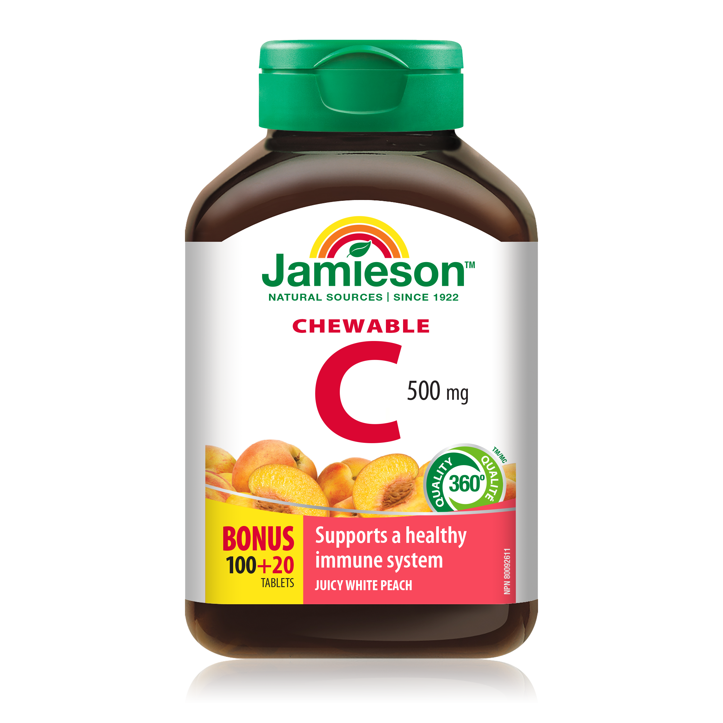 31000967 Jamieson Vitamin C Chewables 500 mg Tablet 31000967_J_LBL_C_Chewable_JuicyPeach_375cc_21003327_BTL_MAIN