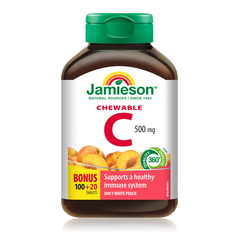 31000967 Jamieson Vitamin C Chewables 500 mg Tablet 31000967_J_LBL_C_Chewable_JuicyPeach_375cc_21003327_BTL_MAIN
