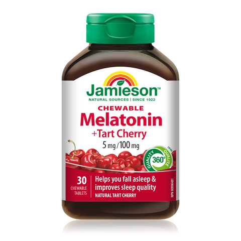 31001129 Jamieson Melatonin with Tart Cherry Chewable 5 mg, Tart Cherry, 30 ct 31001129_J_Melatonin+TartCherry_250cc_21004908_BTL_MAIN