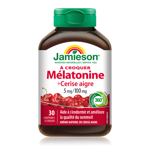 31001129 Jamieson Melatonin with Tart Cherry Chewable 5 mg, Tart Cherry, 30 ct 31001129_J_Melatonin+TartCherry_250cc_21004908_BTL_MAIN2