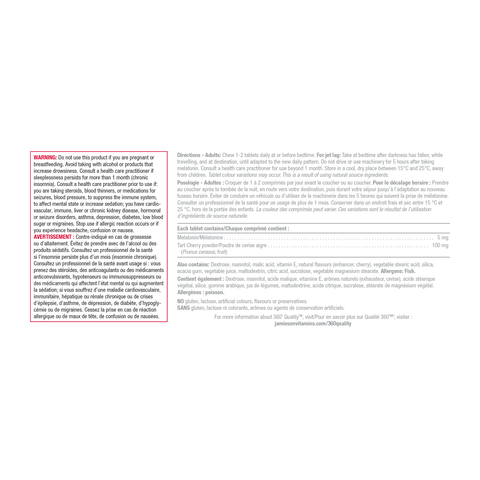 31001129 Jamieson Melatonin with Tart Cherry Chewable 5 mg, Tart Cherry, 30 ct 31001129_J_Melatonin+TartCherry_250cc_21004908_NFP