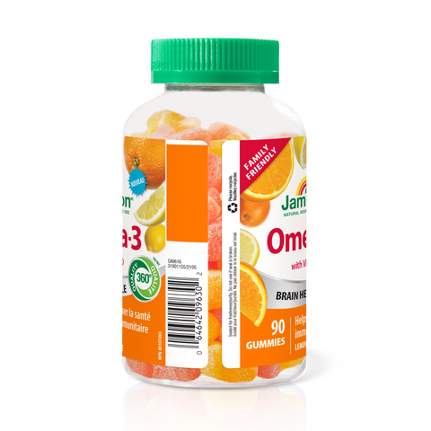 31001155 Jamieson Omega-3 Gummies Family Friendly, Lemon, Orange, 90 ct 31001155_J_GUM_Omega-3_400cc_R2105_BTL_DIS