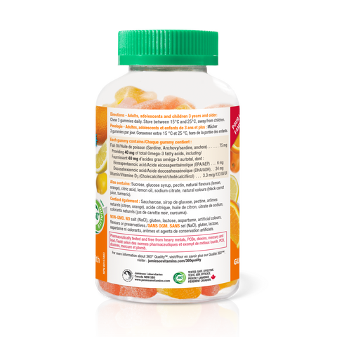 31001155 Jamieson Omega-3 Gummies Family Friendly, Lemon, Orange, 90 ct 31001155_J_GUM_Omega-3_400cc_R2105_BTL_NFP