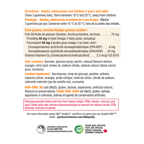 31001155 Jamieson Omega-3 Gummies | Family Friendly 90 Gummies 31001155_J_GUM_Omega-3_400cc_R2105_NFP