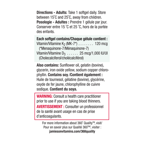 31002409 Jamieson Vitamin K2 & D3 120 mcg Softgel 31002409_NFP