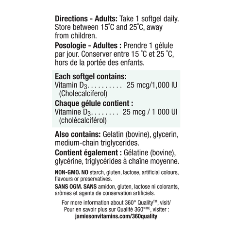 31000439 Jamieson Vitamin D3 1,000 IU | Softgels Softgels 6106_NFP