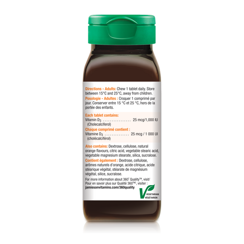 31000444 Jamieson Vitamin D3 Chewables 1,000 IU Tablet 6171_J_D3_Chewable_Orange_250cc_R2023_BTL_DIR