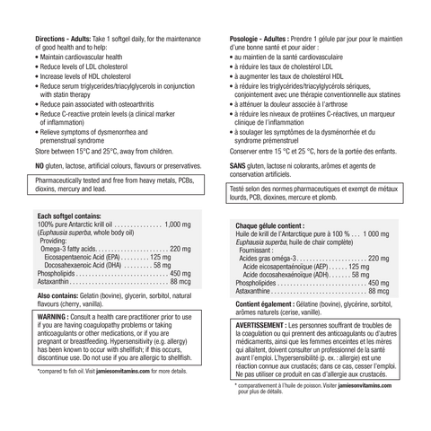 31000573 Jamieson Omega Complete Pure Krill Oil Ultra Strength 1,000 mg, 30 ct 7846_NFP