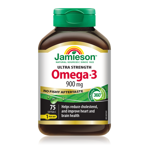 31000577 Jamieson No Fishy Aftertaste | Ultra-Strength Omega-3 75 Softgels 7857_R2015_NFA_Omega-3_900mg_US_375cc_BTL_MAIN