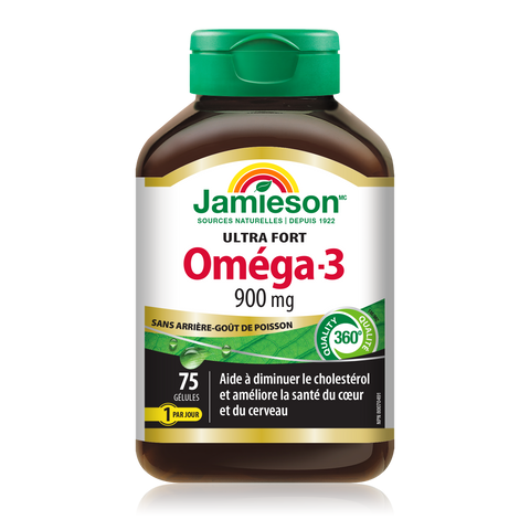 31000577 Jamieson No Fishy Aftertaste | Ultra-Strength Omega-3 75 Softgels 7857_R2015_NFA_Omega-3_900mg_US_375cc_BTL_MAIN2