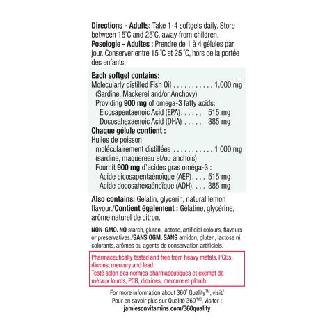 31000577 Jamieson No Fishy Aftertaste | Ultra-Strength Omega-3 75 Softgels 7857_R2015_NFA_Omega-3_900mg_US_375cc_NFP