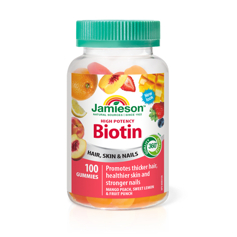 31000636 Jamieson Biotin Gummies 2,500 mcg, Sweet Lemon, & Fruit Punch, 100 ct 7968_J_GUM_Biotin_400cc_R2104_BTL_EN_MAIN