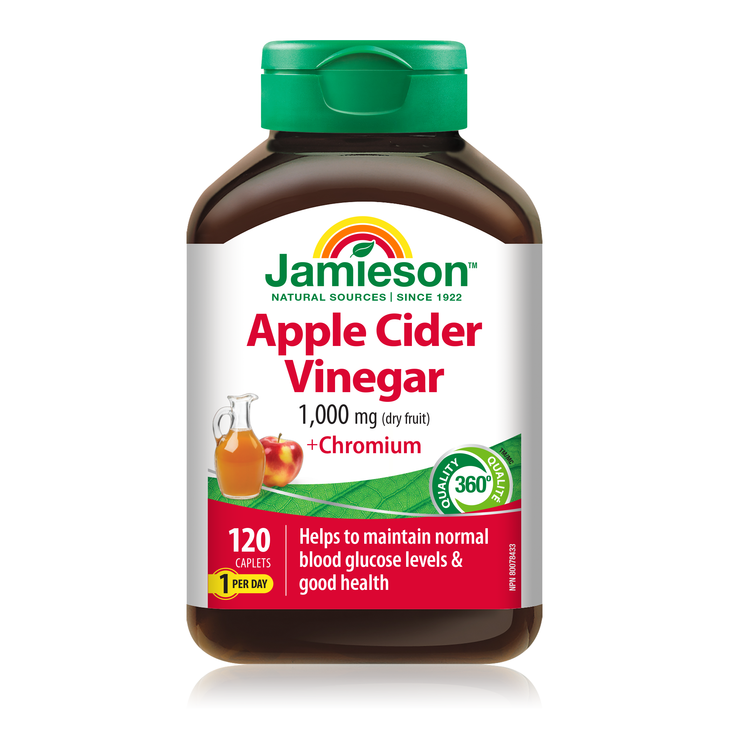 31000642 Jamieson Apple Cider Vinegar & Chromium 1,000 mg, 120 ct 7993_R2114_AppleCiderVinegar+Chromium_375cc_BTL_MAIN