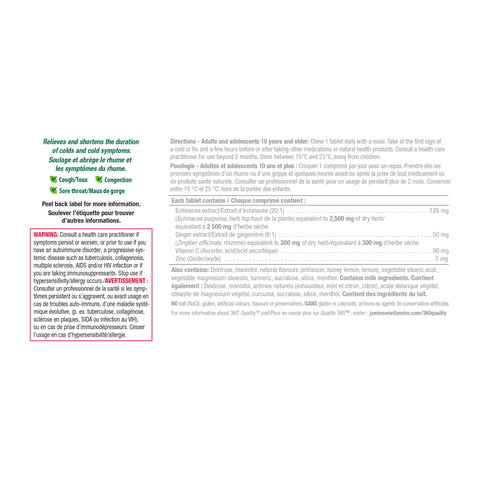 31000835 Jamieson Cold Fighter | Chewable Soothing Honey Lemon Flavour 30 Tablets 9005_R2094_ColdFighter_Chewable_HoneyLemon_160cc_NFP