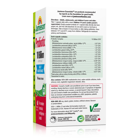 31000841 Jamieson Probiotic 10 Billion CFU, 60 ct 9012_R2072_ESS_Probiotic_10Bil_CTN_DIS