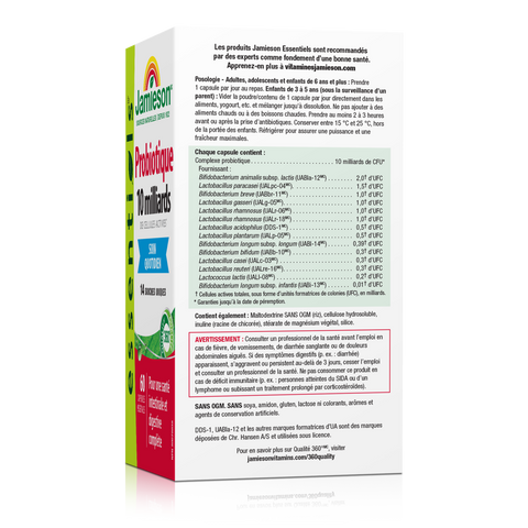 31000841 Jamieson Probiotic 10 Billion CFU, 60 ct 9012_R2072_ESS_Probiotic_10Bil_CTN_NFP2