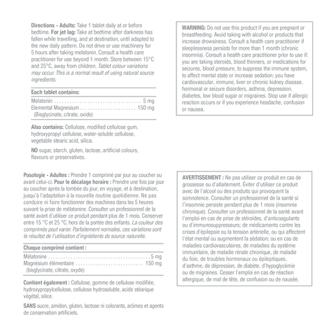 31000845 Jamieson Melatonin with Magnesium, 60 ct 9024_NFP