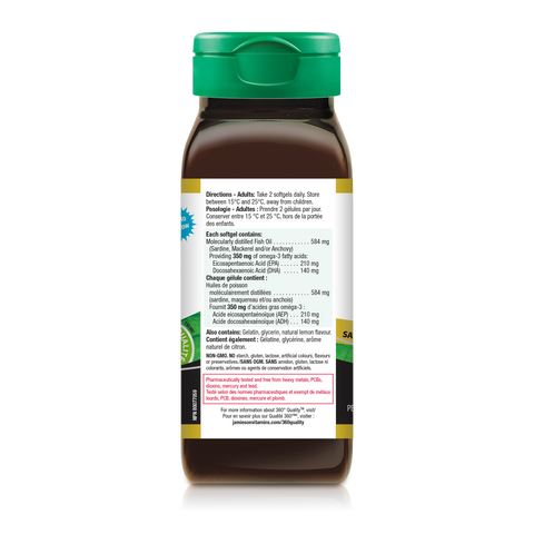 31000848 Jamieson No Fishy Aftertaste Omega-3 Mini, 200 ct 9028_J_NFA_Omega-3_Mini_ES_375cc_R2015_BTL_NFP