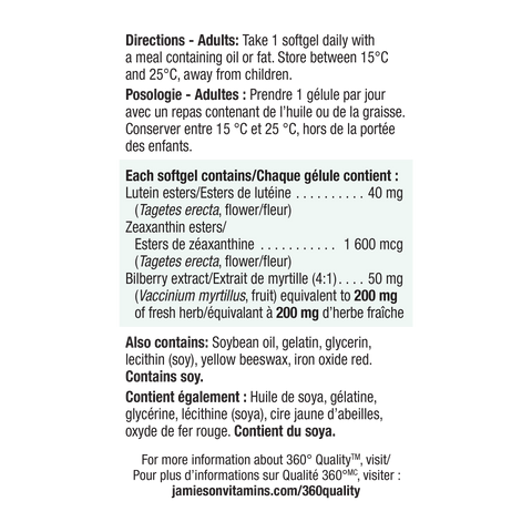9164_Lutein with Zeaxanthin & Bilberry_Nutritional Information