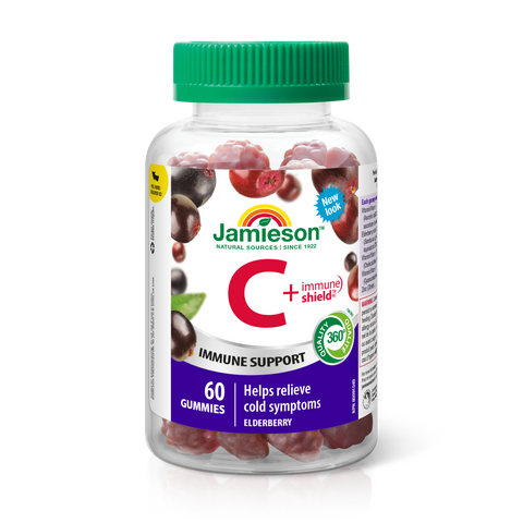 31000955 Jamieson Vitamin C + Immune Shield Gummies, Elderberry, 60 ct 9202_R2044_C+ImmShield_Gummies_250cc_BTL_EN
